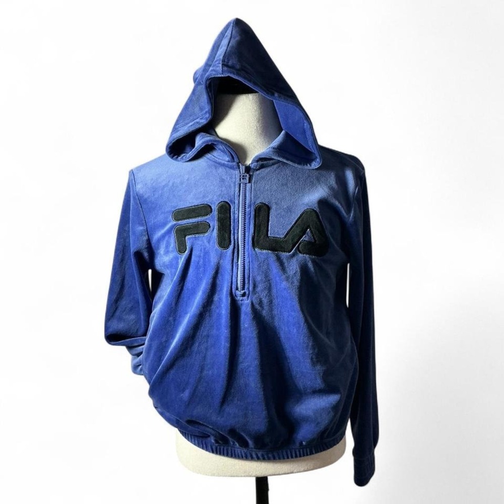 Fila Velour Half Zip Hoodie Blue Women's Size S Athletic Casual Velvet‎ burnout